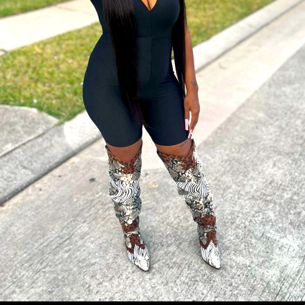 Animal print over the knee boots